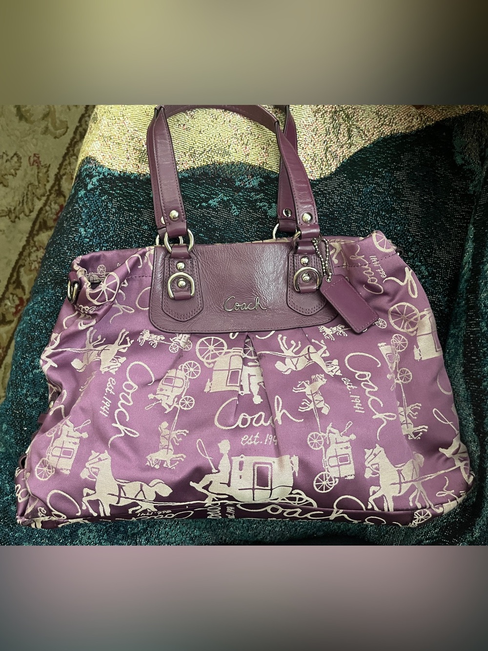 Coach Ashley Horse & Carriage Carryall F15656 Purple Lilac Anniversary Bag